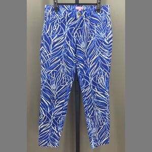 Lilly Pulitzer Jeans Womens 6 blue white tropical floral denim skinny beach